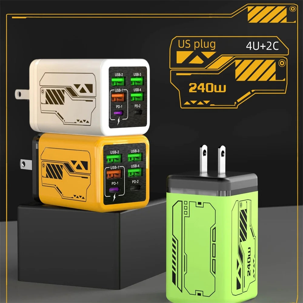 240W 6-Port USB-C Wall Charger – UK Plug