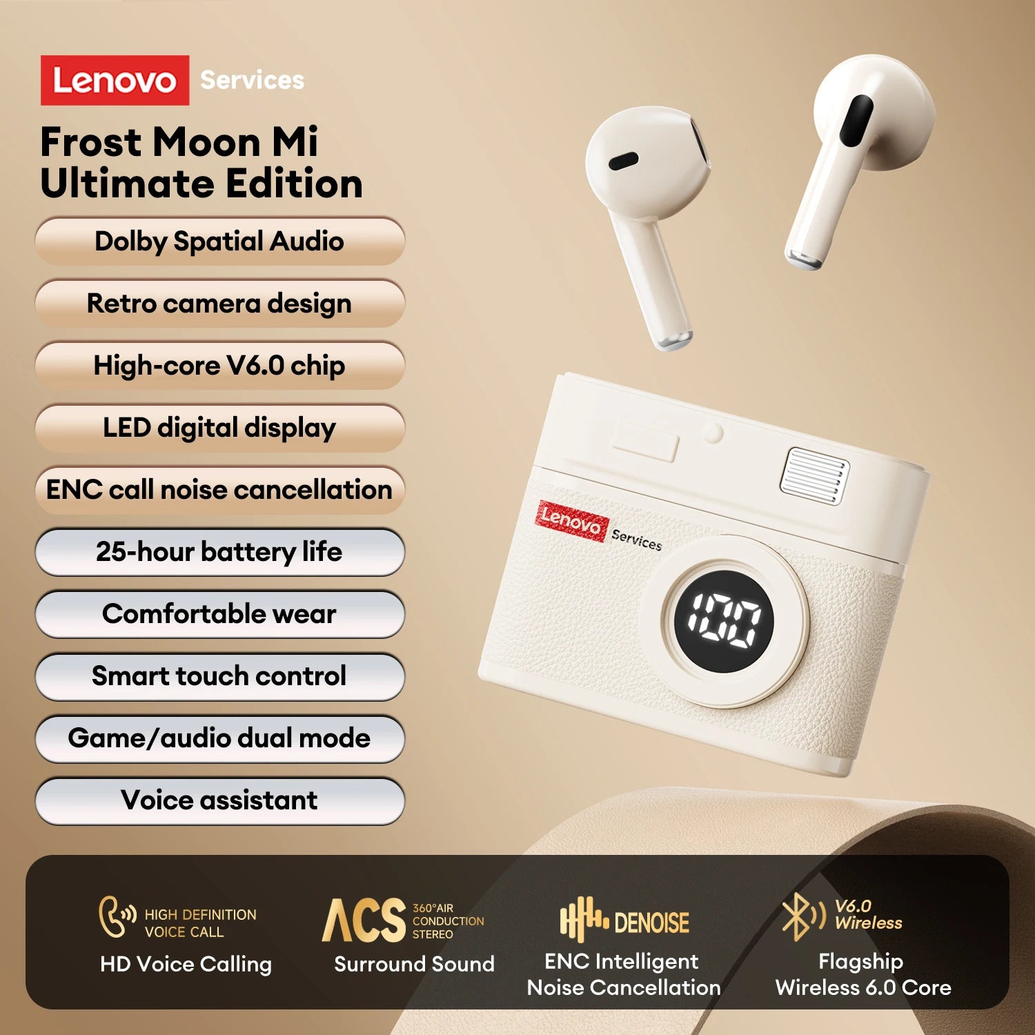 Lenovo LE218 TWS Earphones – Retro CCD Bluetooth 6.0