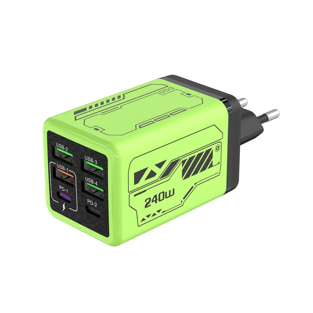 240W 6-Port USB-C Wall Charger – UK Plug
