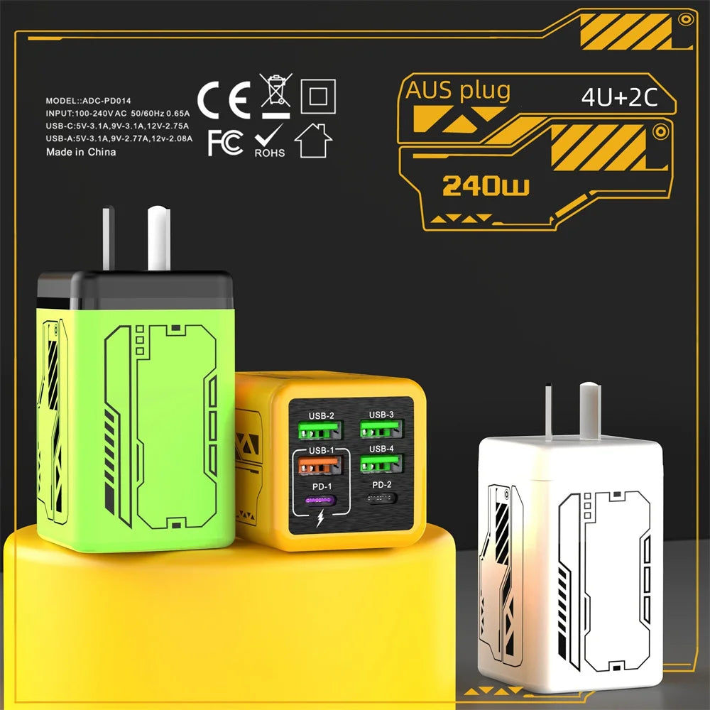 240W 6-Port USB-C Wall Charger – UK Plug