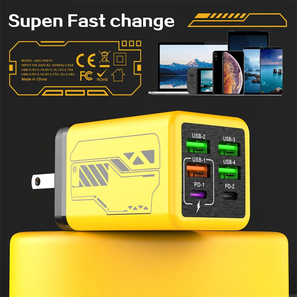 240W 6-Port USB-C Wall Charger – UK Plug