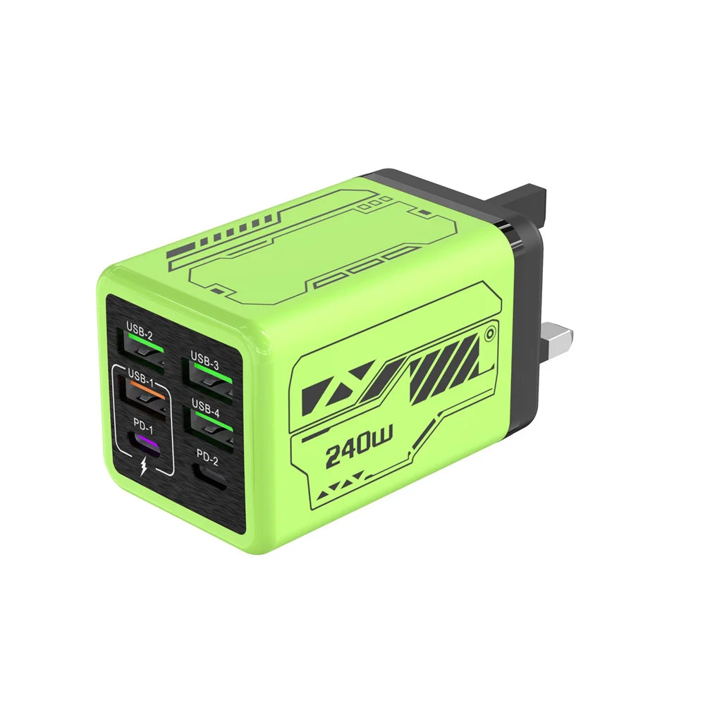 240W 6-Port USB-C Wall Charger – UK Plug
