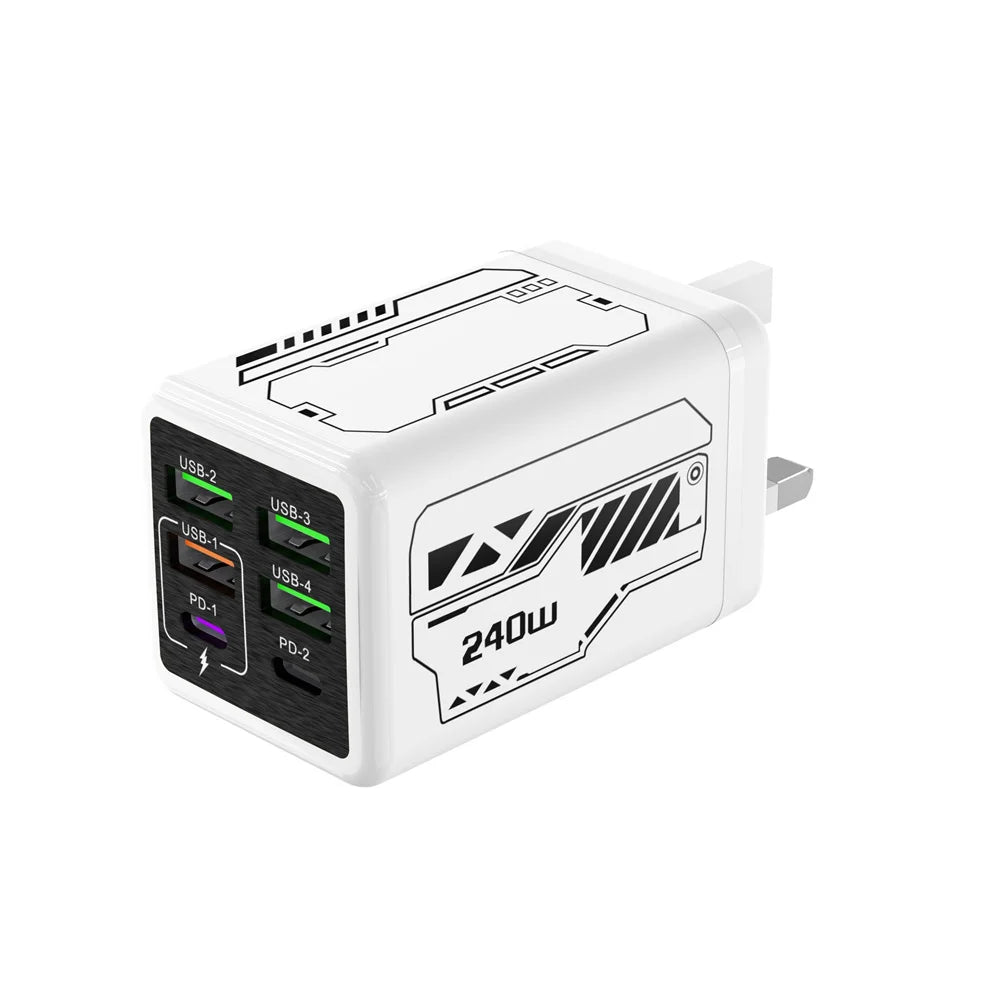 240W 6-Port USB-C Wall Charger – UK Plug