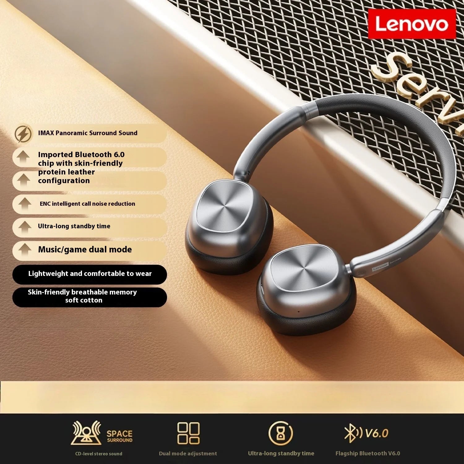 Lenovo LE600 Over-Ear Headphones – Bluetooth 6.0 with ANC