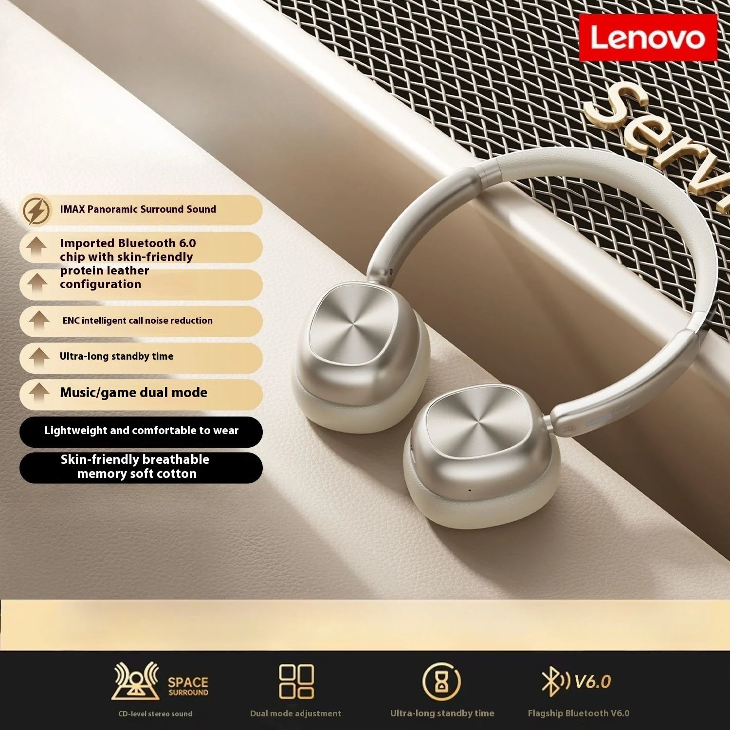 Lenovo LE600 Over-Ear Headphones – Bluetooth 6.0 with ANC